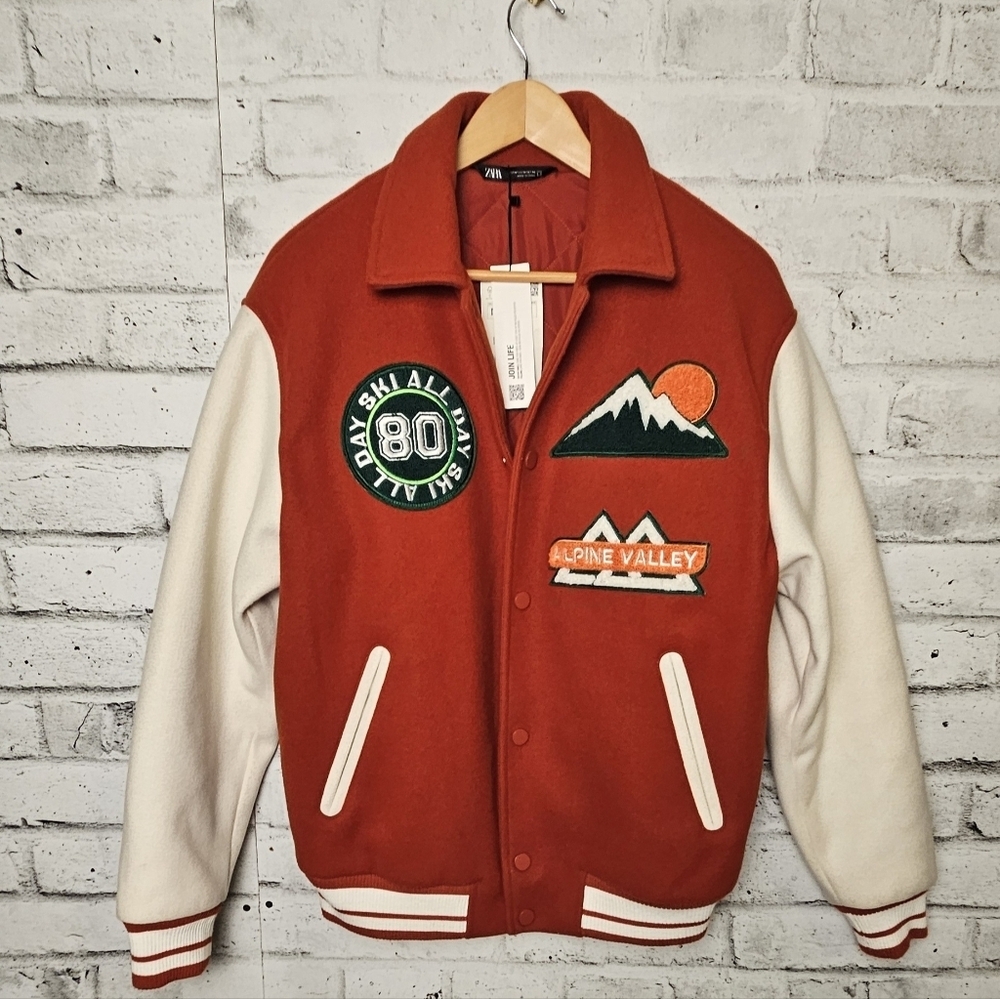 Zara Alpine Valley Varsity Jacket Size M Ski Patch